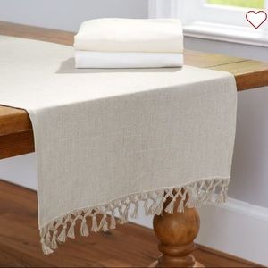Pottery Barn Fringed Linen Knotted Table Runner